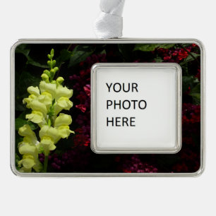 Bunte Blumen aus Löwenmäulchen und Pagodenblumen Rahmen-Ornament Silber