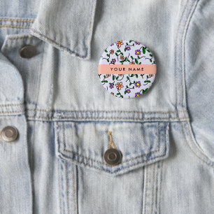 Bunte Blumen, blauer Hintergrund, Orange Button