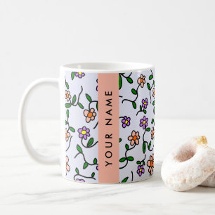 Bunte Blumen, blauer Hintergrund, Orange Kaffeetasse