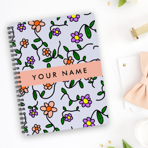 Bunte Blumen, blauer Hintergrund, Orange Notizblock