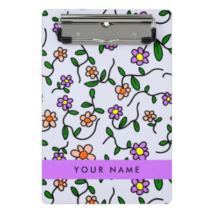 Bunte Blumen, blauer Hintergrund, Violett Mini Klemmbrett