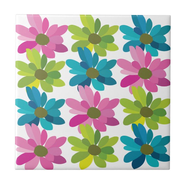 Bunte Blumen Blumen Fliese (Vorderseite)