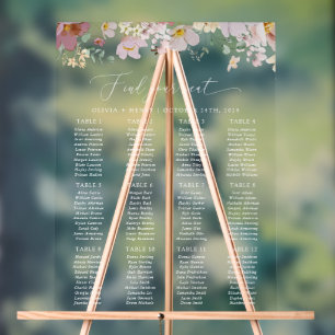 Bunte Blumen, Boho, Hochzeit Sitzordnung Acrylschild