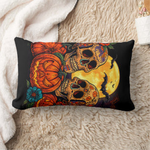 Bunte Blumen Calavera Zucker-Schädel, Halloween Th Lendenkissen