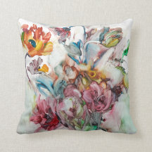 Bunte Blumen, die auf einem Throwkissen malen