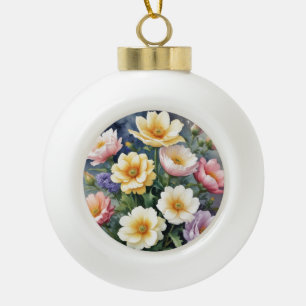 Bunte Blumen Elegante Aquarellmalerei Keramik Kugel-Ornament