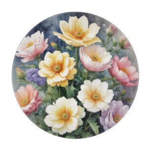 Bunte Blumen Elegante Aquarellmalerei Schneidebrett