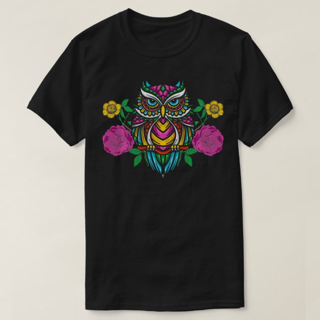 Bunte Blumen-Eulen-Illustration Pullover  (Design vorne)