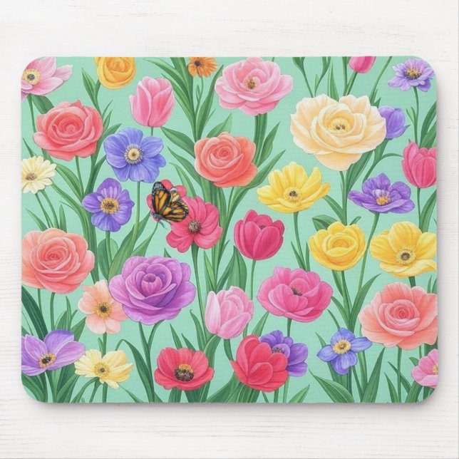 Bunte Blumen-/Frühlingsrose Mousepad (Vorne)