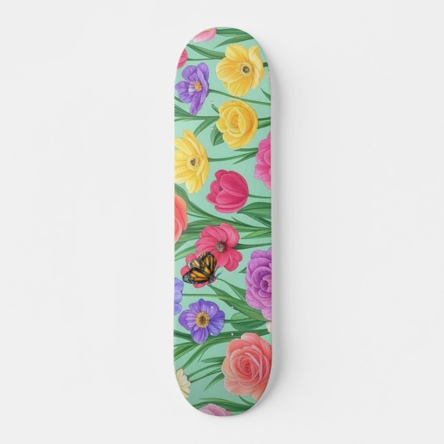 Bunte Blumen-/Frühlingsrose Skateboard (Vorne)