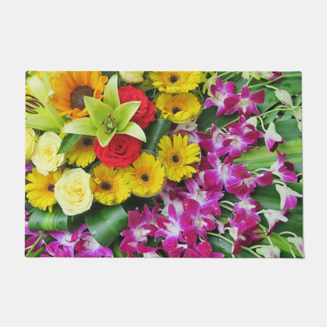 bunte Blumen, Gartenzwerg, Fußmatte (Vorderseite)