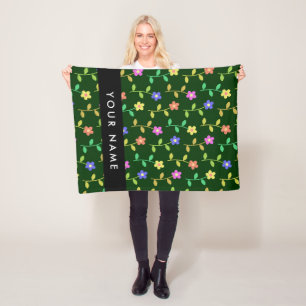 Bunte Blumen, Grüner Hintergrund, Schwarz Fleecedecke