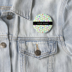 Bunte Blumen, Hellgrüner Hintergrund, Schwarz Button