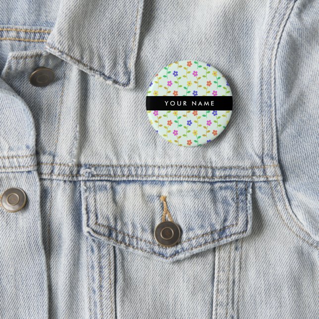 Bunte Blumen, Hellgrüner Hintergrund, Schwarz Button (Beispiel)