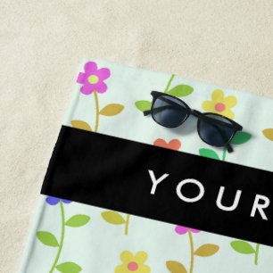 Bunte Blumen, Hellgrüner Hintergrund, Schwarz Strandtuch