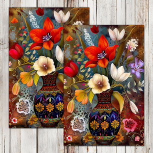 BUNTE BLUMEN IM VASE DEKUPAGE SEIDENPAPIER