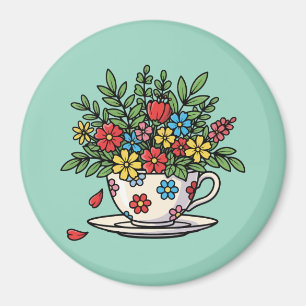 Bunte Blumen in einer antiken Teetasse Magnet