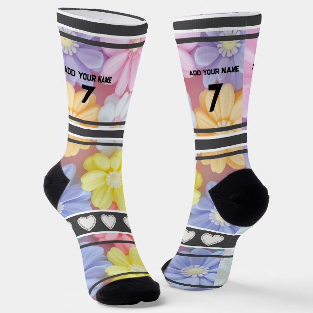 Bunte Blumen - Name Nummer Socken (Gewinkelt)