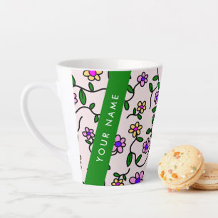 Bunte Blumen, Rosa Hintergrund, Grün Milchtasse
