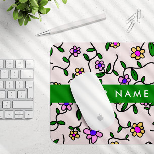 Bunte Blumen, Rosa Hintergrund, Grün Mousepad