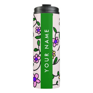 Bunte Blumen, Rosa Hintergrund, Grün Thermosbecher