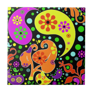 Bunte Blumen und Paisley-Muster Retro Trivet Fliese