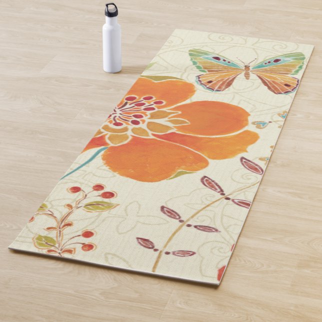 Bunte Blumen und Schmetterlinge Yogamatte (Beispiel)
