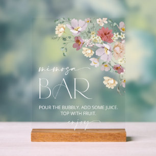 Bunte Blumen, Wildblumen, Boho, Mimosa-Bar Acrylschild