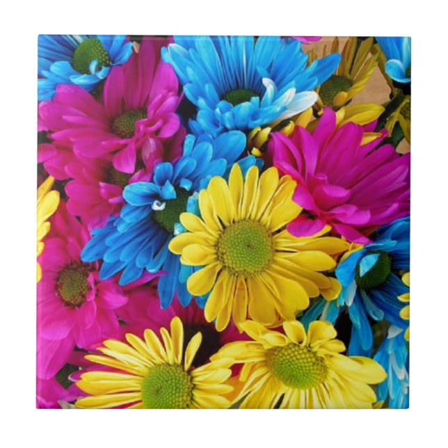 Bunte Blumenblatt-Gänseblümchen Fliese (Vorderseite)