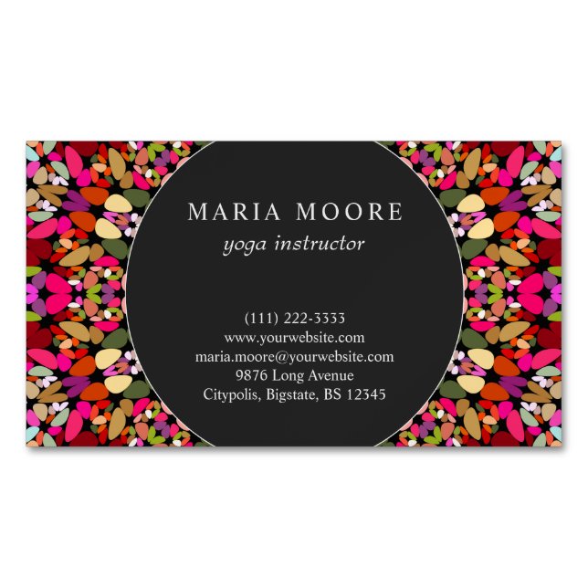 Bunte BlumenMandala Magnetische Visitenkarte (Vorderseite)