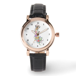 Bunte Blumenstrauß-Giraffe - Moderne Zeichnung Armbanduhr