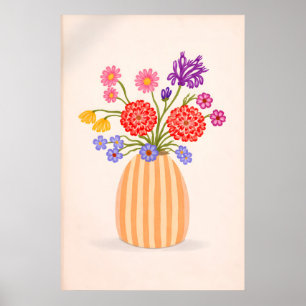 Bunte Blumenvase drucken, abstrakte Botanik Poster