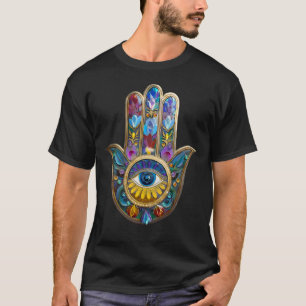 Bunte Blütenblätter Hamsa Saphir Drittes Auge T-Shirt