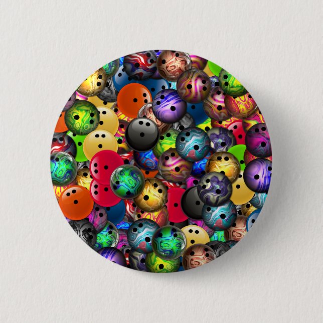 Bunte Bowlings-Ball-Collage Button (Vorderseite)