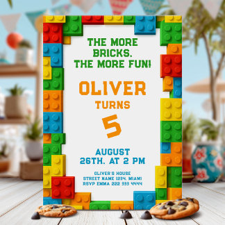 Bunte Brick-Party zum Kindergeburtstag Einladung