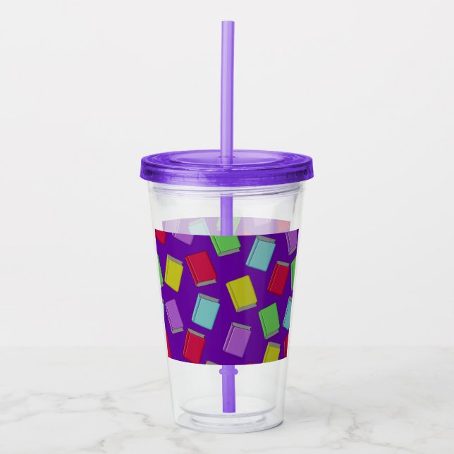 Bunte Bücher mit violettem Hintergrund Acryltrinkbecher (Vorderseite)