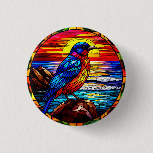Bunte Buntglasdarstellung eines Vogels Button