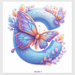 Bunte Butterflies auf dem hellblauen Buchstaben C  Aufkleber