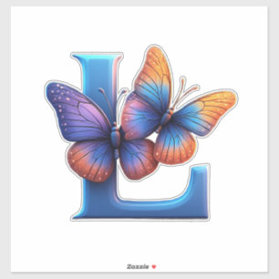 Bunte Butterflies auf hellblauem Buchstaben L sitz Aufkleber