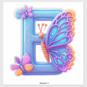 Bunte Butterfly auf hellblauem Buchstaben B Aufkleber