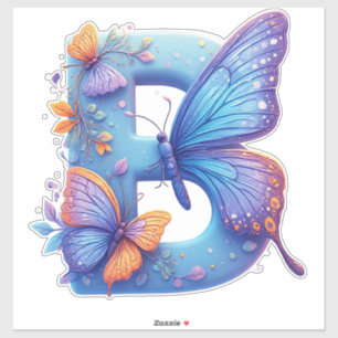 Bunte Butterfly auf hellblauem Buchstaben B Aufkleber