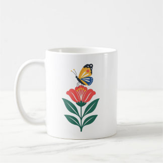 Bunte Butterfly auf roter Blume Kunst Kaffeetasse