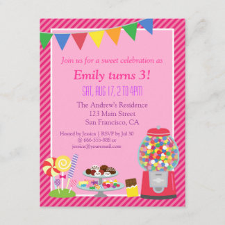 Bunte Candy Themed Geburtstagsparty Einladung