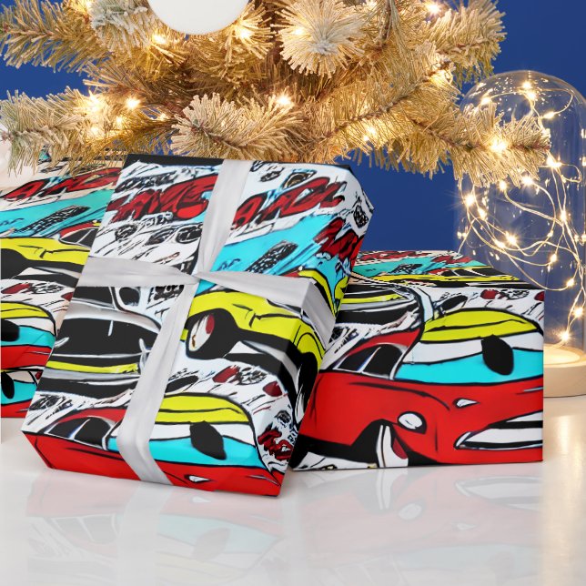 Bunte Cartoon-Autos Comic-Muster Geschenkpapier (Feiertage)