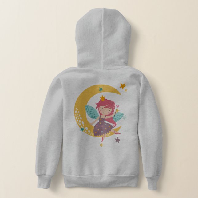 Bunte Cartoon-Fee auf einem Halbmond Hoodie (AblageHinten)