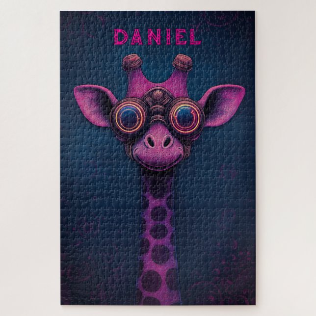 Bunte Cartoon-Giraffe mit Steampunk-Brille (Vertikal)