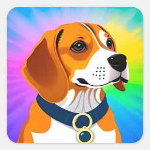 Bunte Cartoon-Hund-Illustration Quadratischer Aufkleber