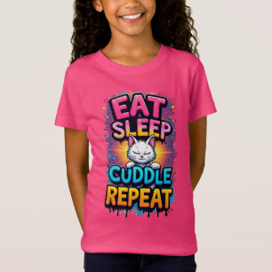 Bunte Cartoon-Katze mit dem Satz T-Shirt
