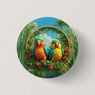 Bunte Cartoon-Papageien Button