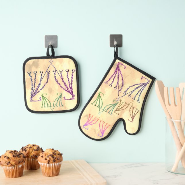 Bunte Chanukah / Hanukkah Ofenhandschuh & Topflappen-Set (Insitu (Hängend))